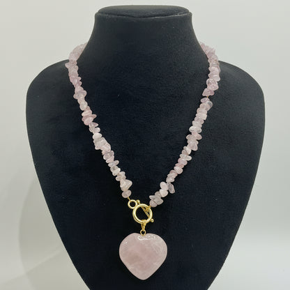 Organic Pink Quartz String Heart Necklace