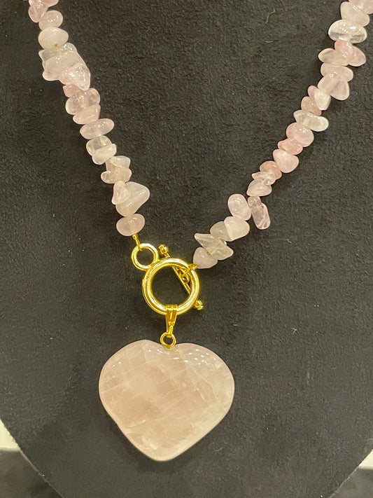 Organic Pink Quartz String Heart Necklace