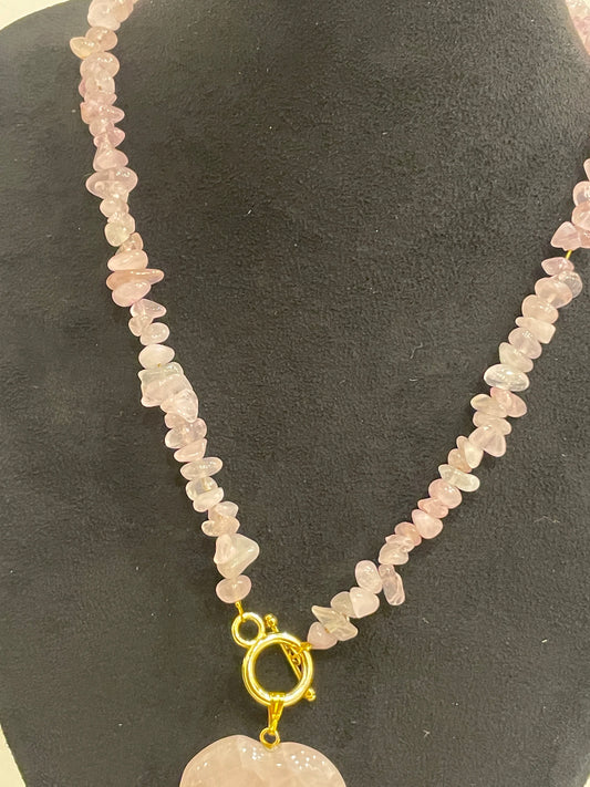 Organic Pink Quartz String Heart Necklace