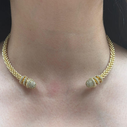 Textured Studded Snake Cuff Necklace in Gold Finish