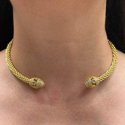 Textured Studded Cuff Necklace in Gold Finish