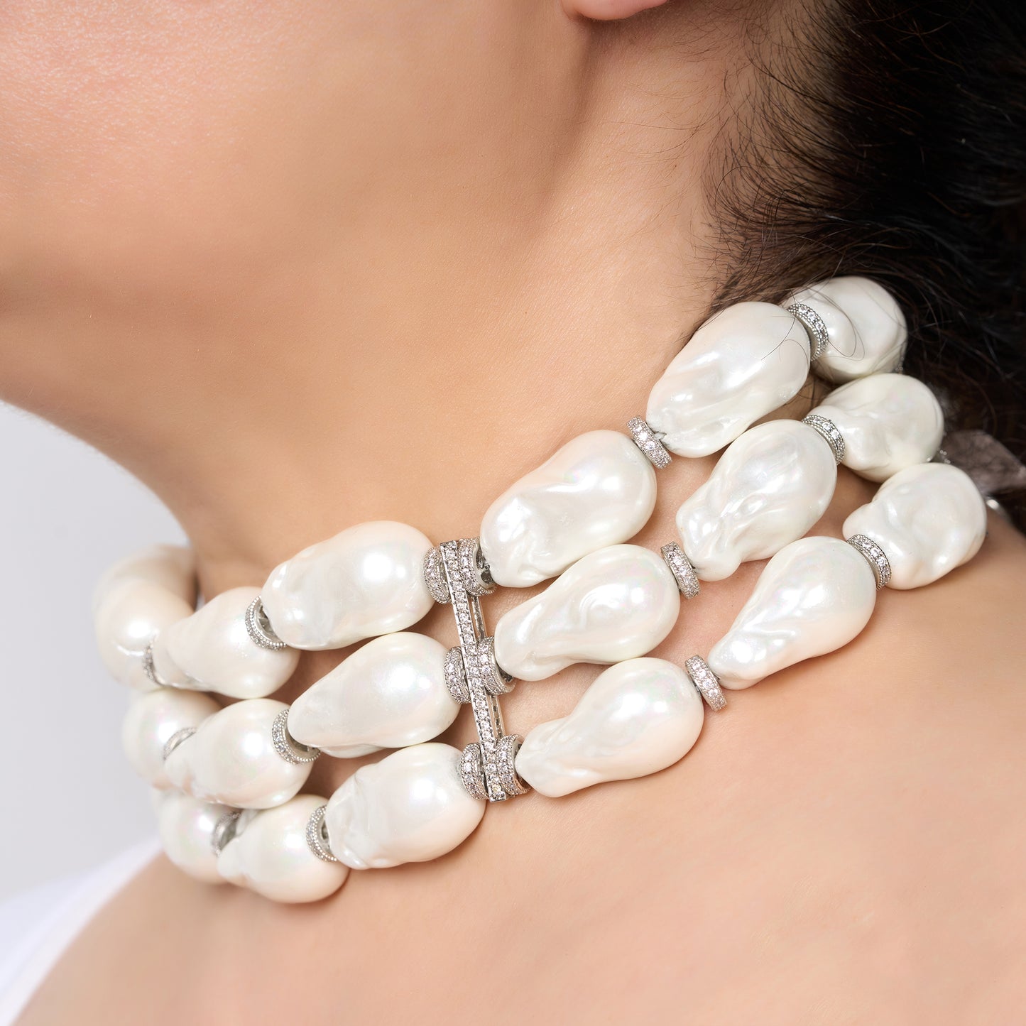 Layered Baroque Pearl Necklace with Zircon Accents