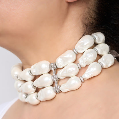 Layered Baroque Pearl Necklace with Zircon Accents