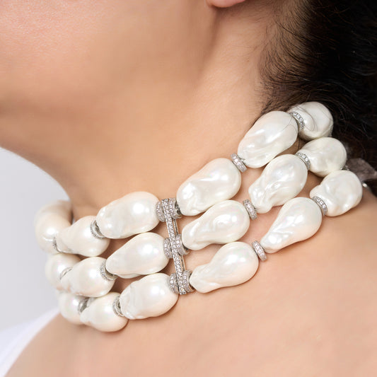 Layered Baroque Pearl Necklace with Zircon Accents