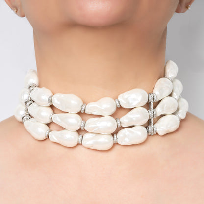 Layered Baroque Pearl Necklace with Zircon Accents