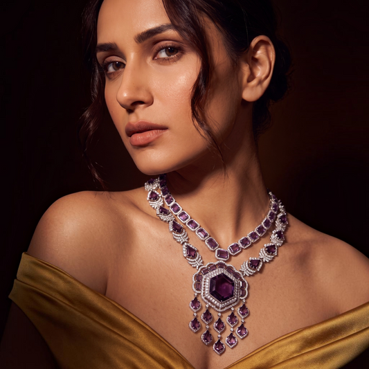 Purple Zircon Statement Necklace Set