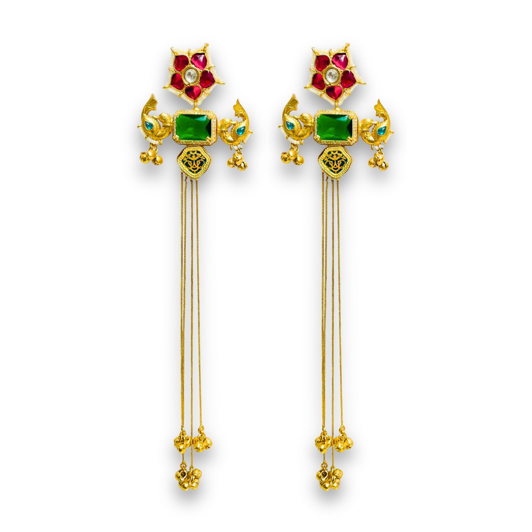 Parrot Motif Shoulder Duster Earrings in Green