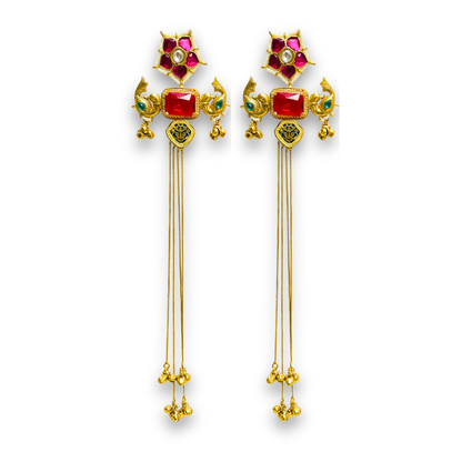 Parrot Motif Shoulder Duster Earrings in Red