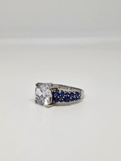 White Finish Solitaire Ring with Colored Stone Details