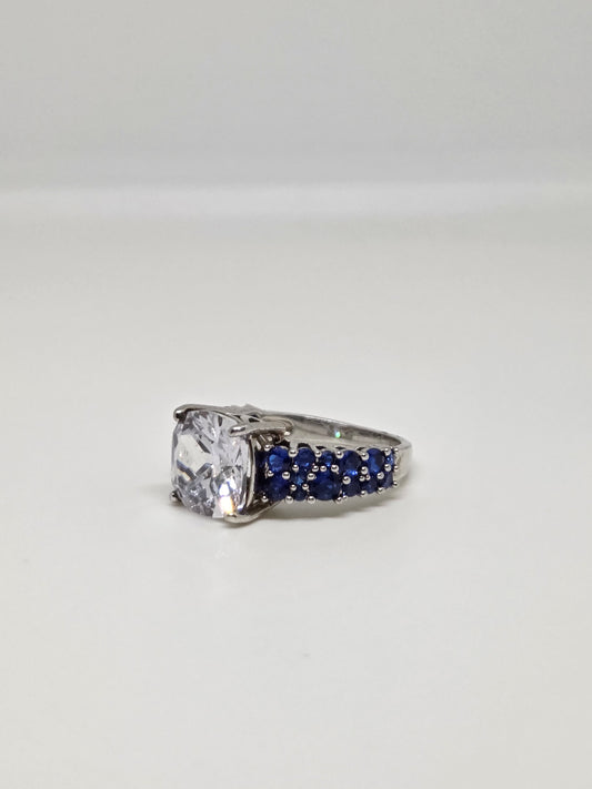 White Finish Solitaire Ring with Colored Stone Details