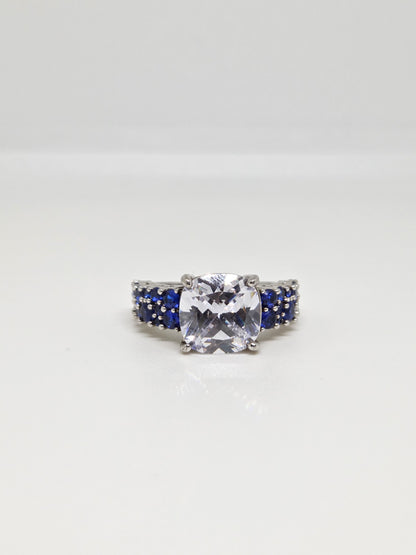 White Finish Solitaire Ring with Colored Stone Details
