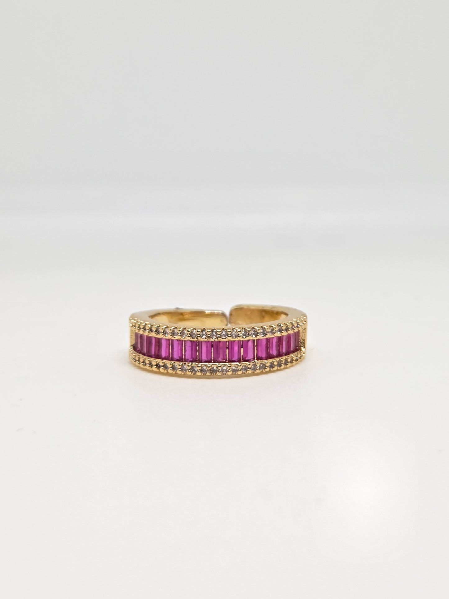 Gold Finish Zircon and Baguette Stone Ring