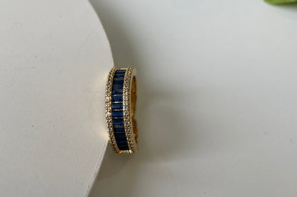 Gold Finish Zircon Studded Ring with Baguette Stones