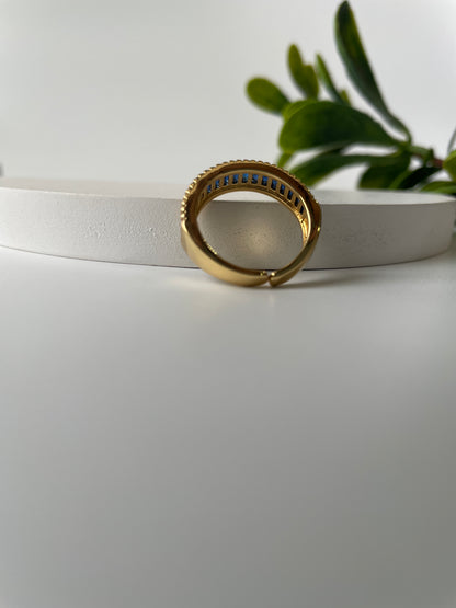 Gold Finish Zircon Studded Ring with Baguette Stones