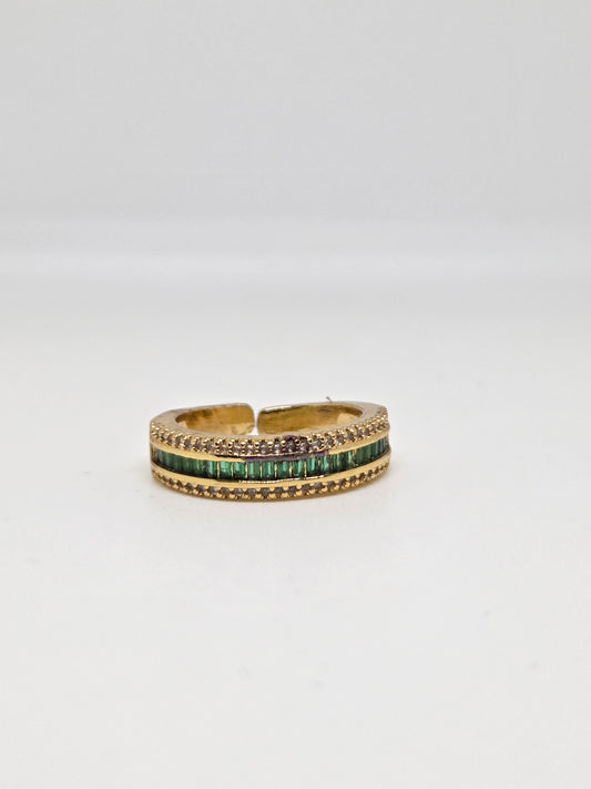 Gold Finish Zircon Studded Ring with Baguette Stones
