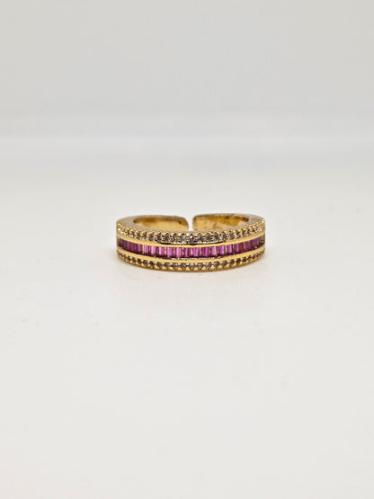 Gold Finish Zircon Studded Ring with Baguette Stones