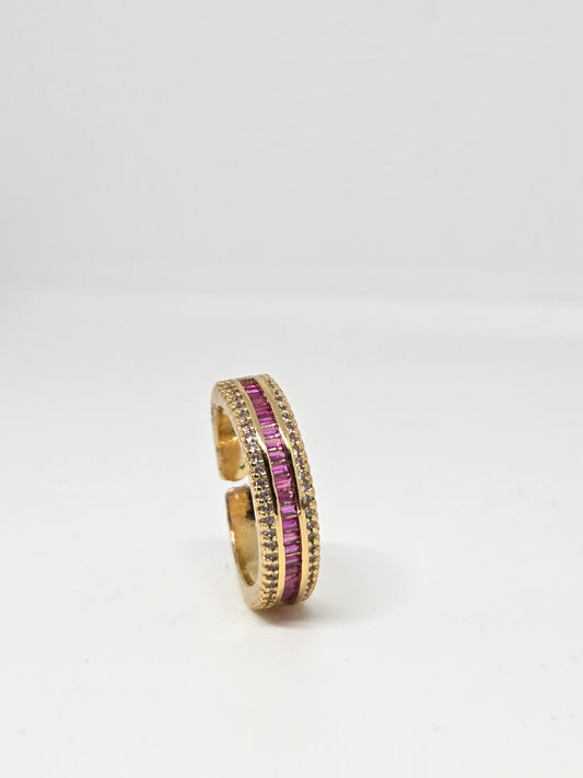 Gold Finish Zircon Studded Ring with Baguette Stones