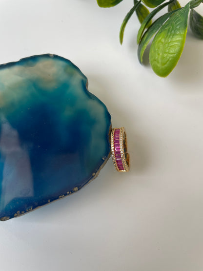 Gold Finish Zircon Studded Ring with Baguette Stones