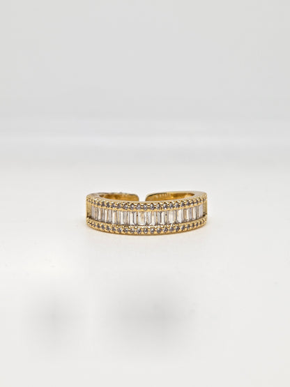 Gold Finish Zircon Studded Ring with Baguette Stones