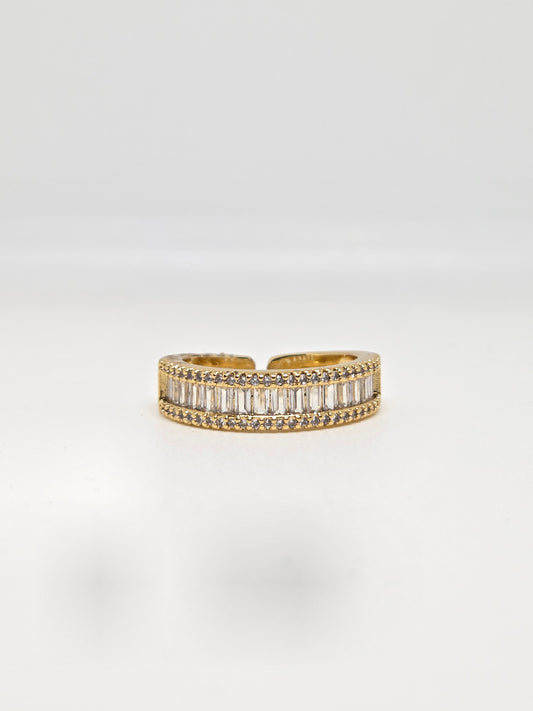 Gold Finish Zircon Studded Ring with Baguette Stones