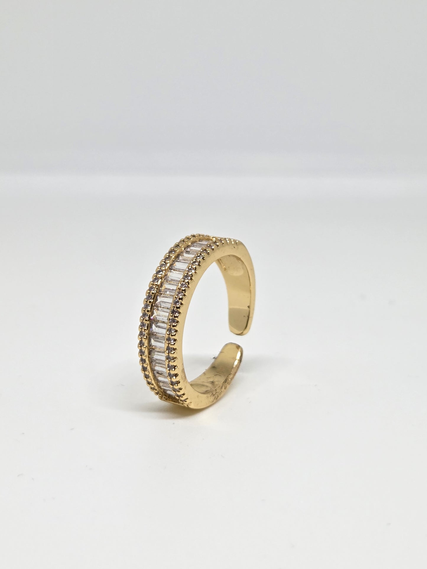 Gold Finish Zircon Studded Ring with Baguette Stones