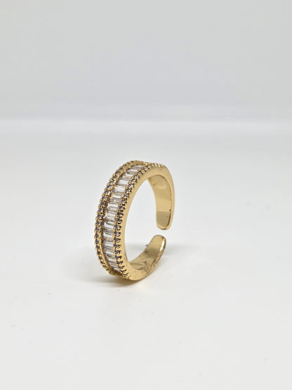 Gold Finish Zircon Studded Ring with Baguette Stones