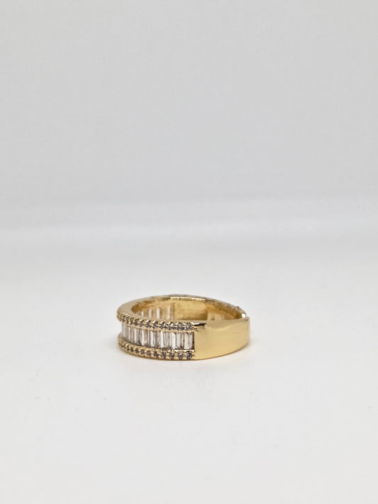 Gold Finish Zircon Studded Ring with Baguette Stones