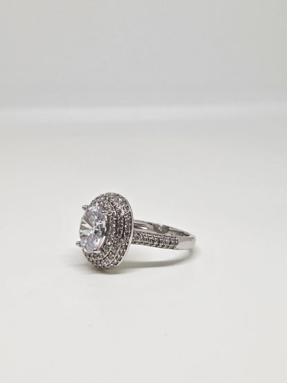 White Finish Oval Solitaire Zircon Ring