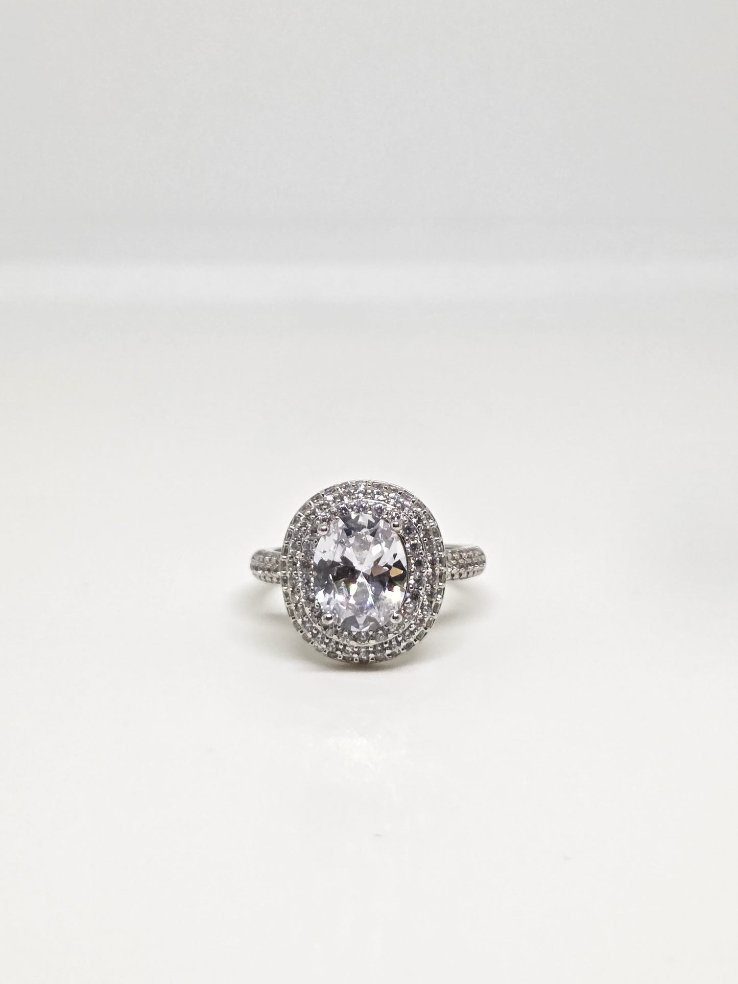 White Finish Oval Solitaire Zircon Ring