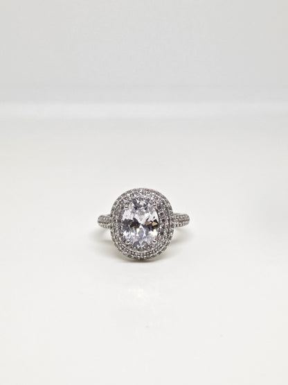 White Finish Oval Solitaire Zircon Ring