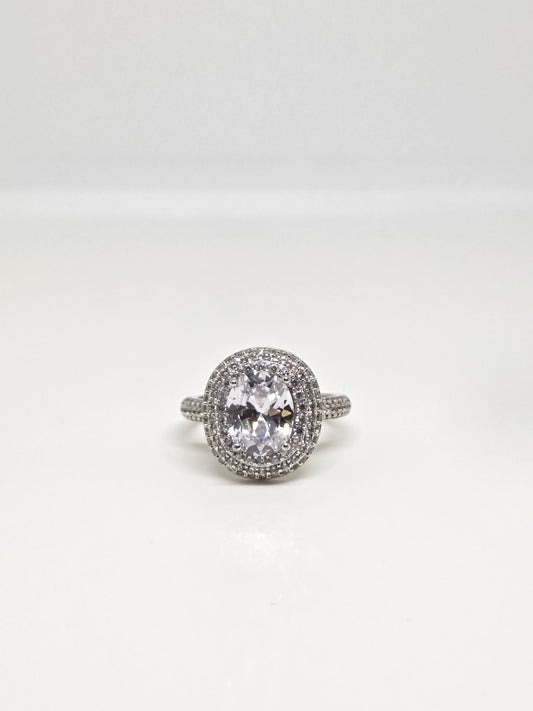 White Finish Oval Solitaire Zircon Ring