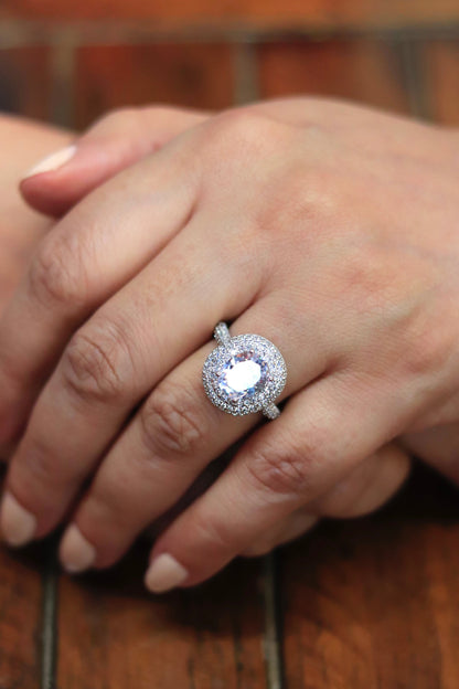 White Finish Oval Solitaire Zircon Ring