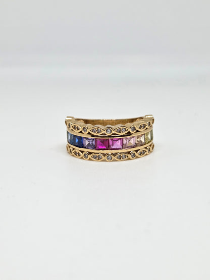 Gold Finish Multi Coloured Zircon Ring