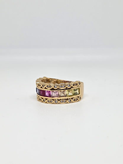 Gold Finish Multi Coloured Zircon Ring