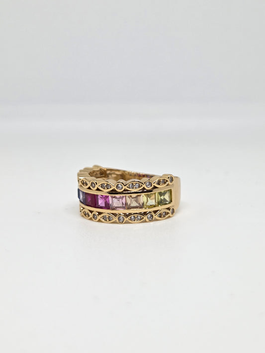 Gold Finish Multi Coloured Zircon Ring