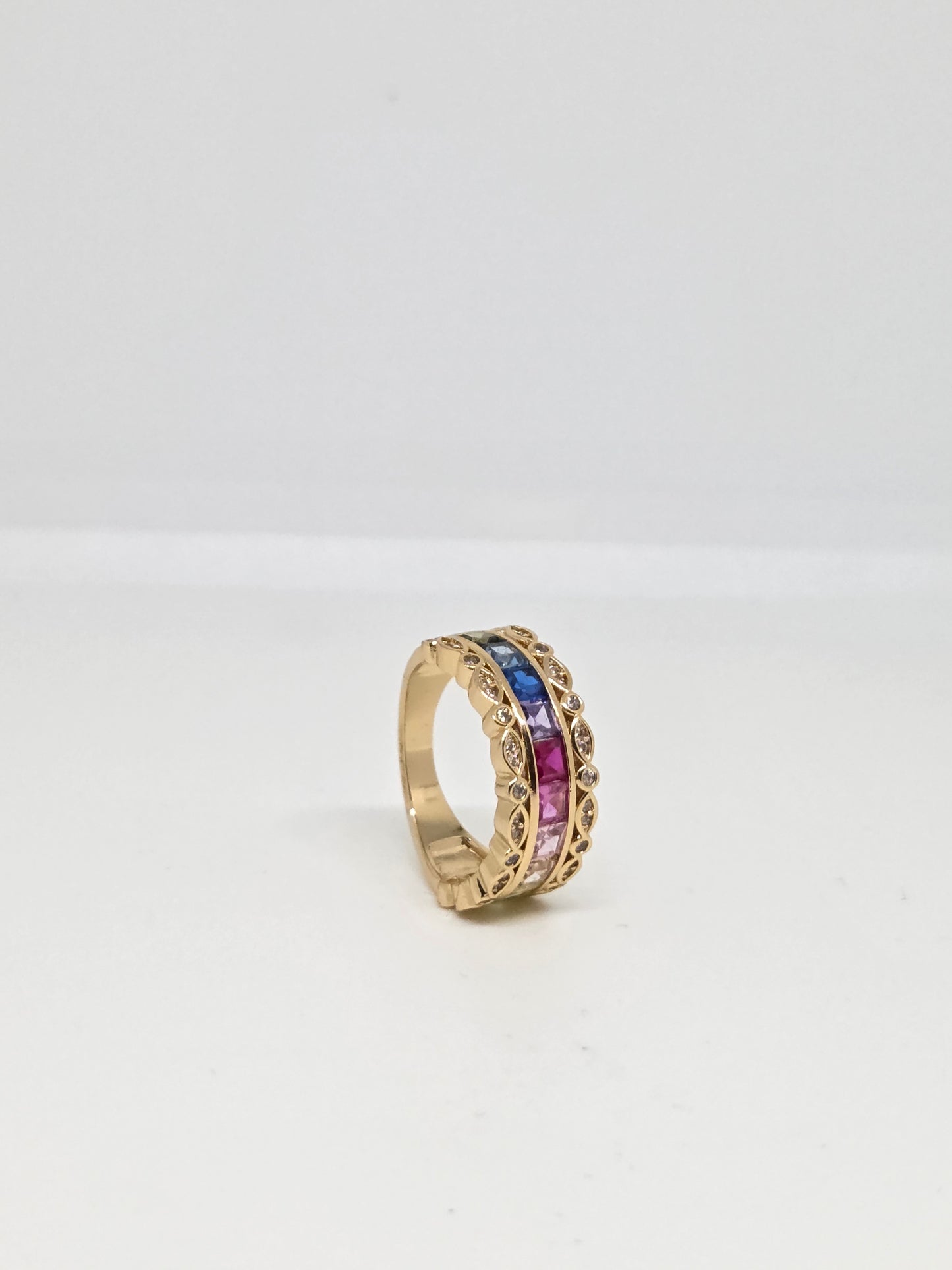 Gold Finish Multi Coloured Zircon Ring