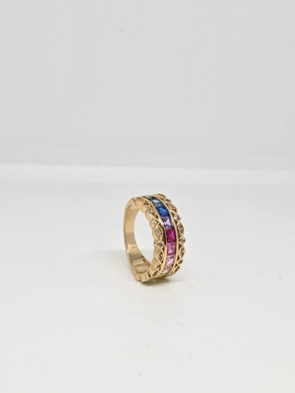 Gold Finish Multi Coloured Zircon Ring