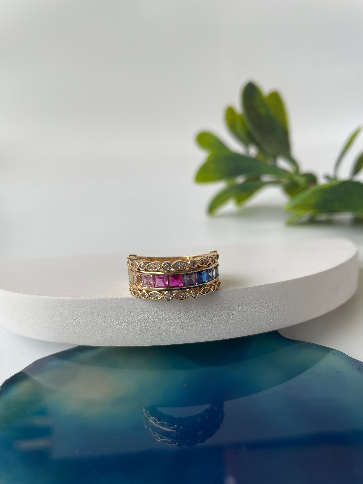 Gold Finish Multi Coloured Zircon Ring