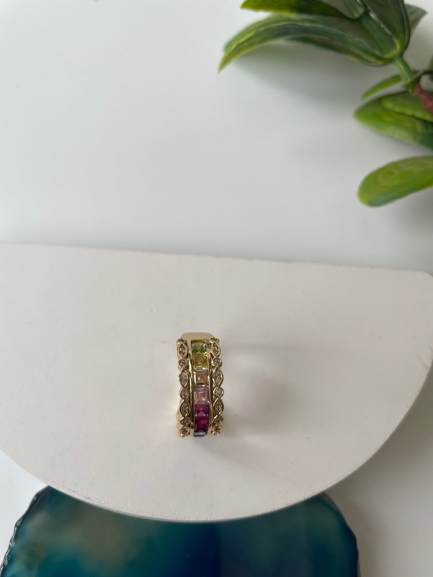 Gold Finish Multi Coloured Zircon Ring