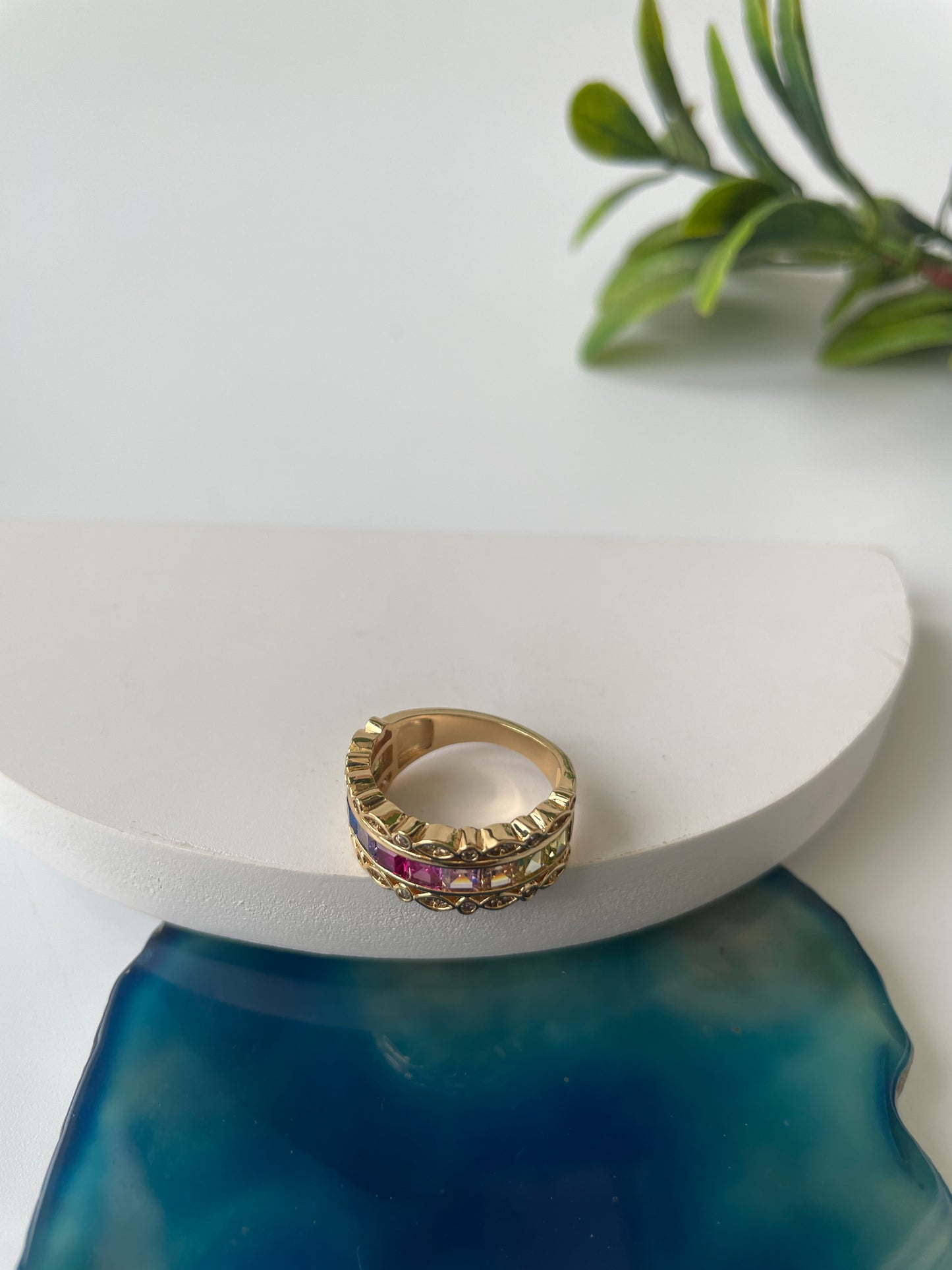 Gold Finish Multi Coloured Zircon Ring