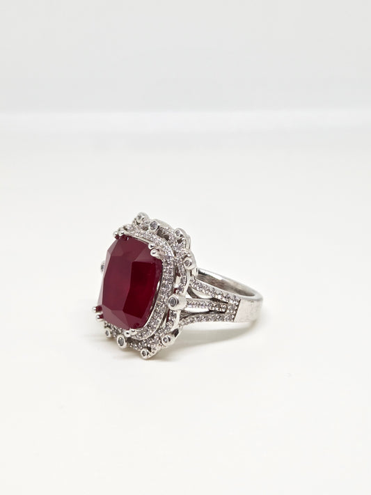Red Center Stone and Zircon Ring