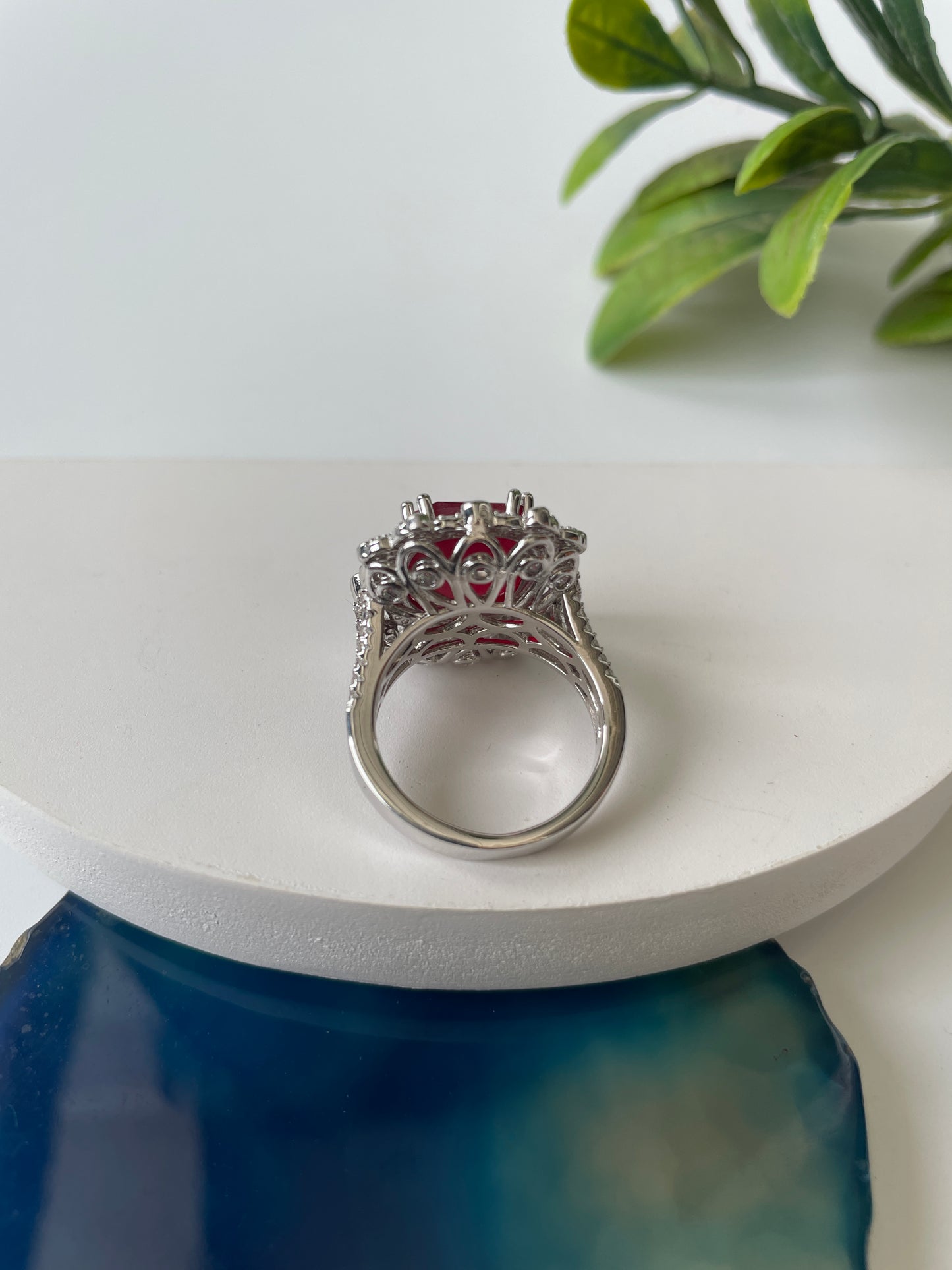 Red Center Stone and Zircon Ring