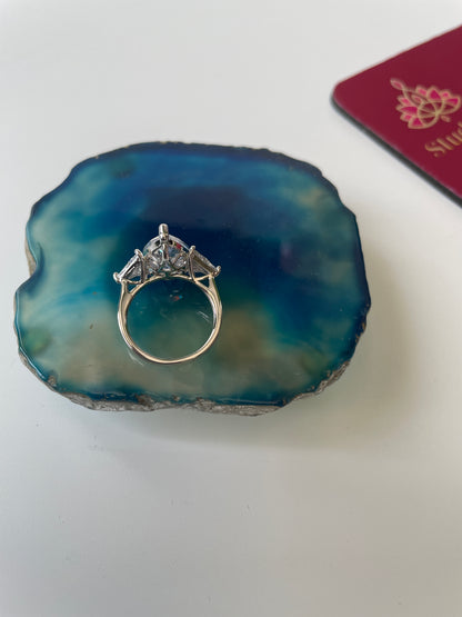 Pear Solitaire Side Stone Zircon Ring