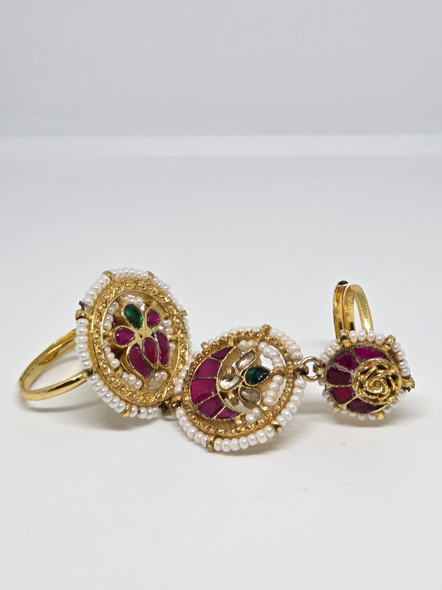 Semi Precious Stone Studded Kundan Layered Ring