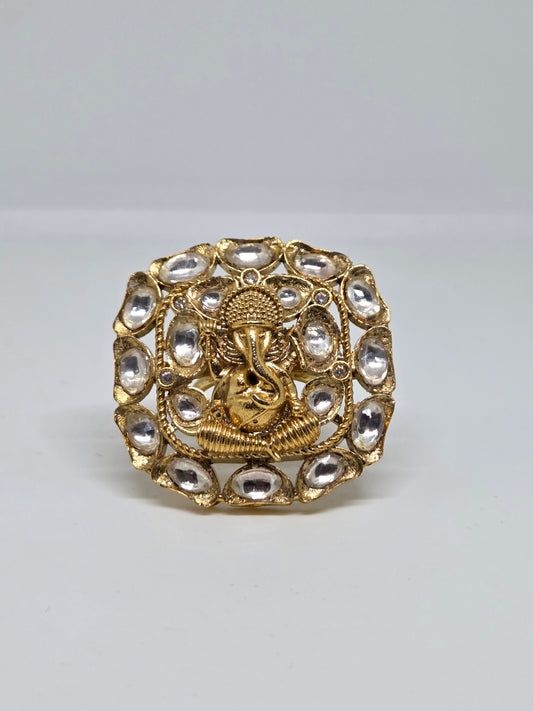Gold Finish Kundan Ethnic Ring