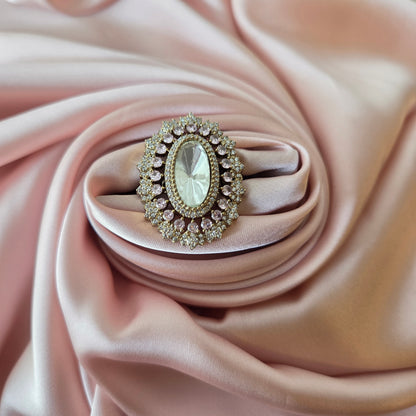 Gold-Tone Oval Zircon Studded Ring