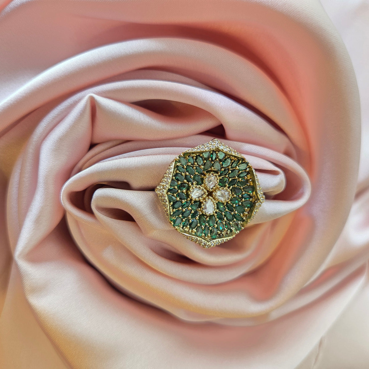 Emerald Bloom Studded Ring