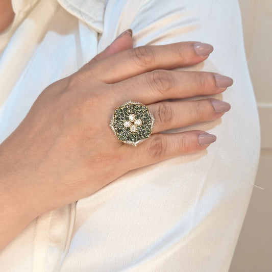 Emerald Bloom Studded Ring