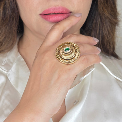 Emerald Jaal Temple Ring