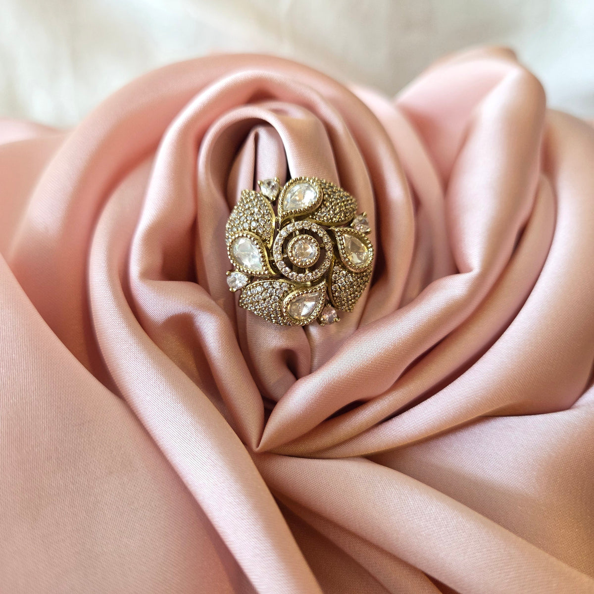 Gold Floral Studded Ring